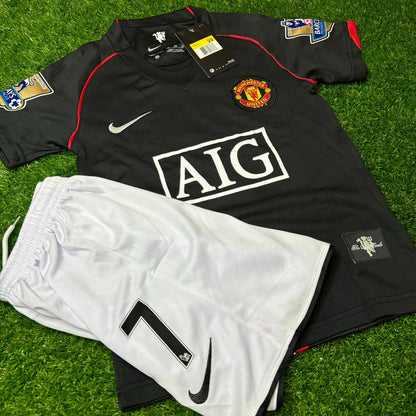 Cristiano Ronaldo Manchester United 07/08 Black Kids Football Jersey Kit for Children