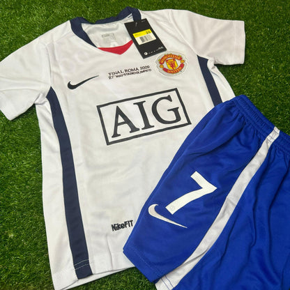 Cristiano Ronaldo Manchester United 2008/09 Away White Kids Kit Football Jersey Kit for Children