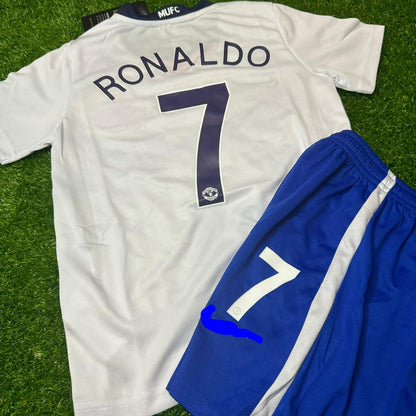 Cristiano Ronaldo Manchester United 2008/09 Away White Kids Kit Football Jersey Kit for Children
