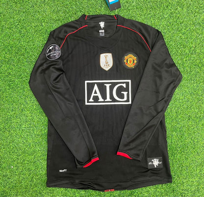 Manchester United 2007/2008 Champions League Patch Black Retro Football Jersey Collection