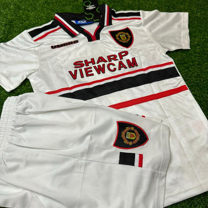 David Beckham Manchester United 1997/98 White Home Kids Kit Football Jersey Kit for Children