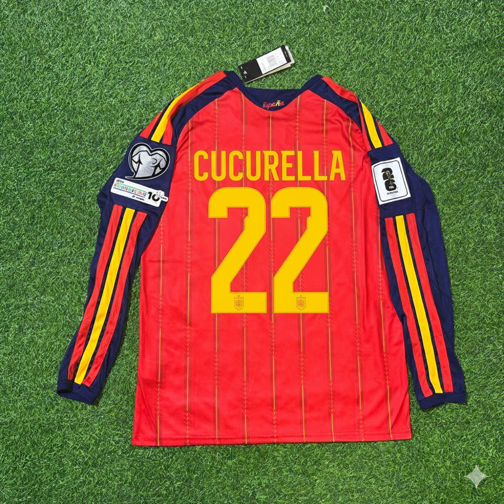 Spain 2026 Marc Cucurella Home Long Sleeve Soccer Kit Football Jersey