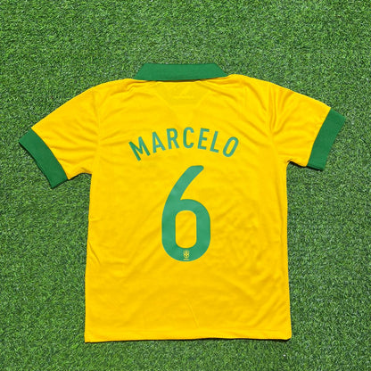 Brazil World Cup 2014 Marcelo #6 Home Retro Yellow Football Jersey