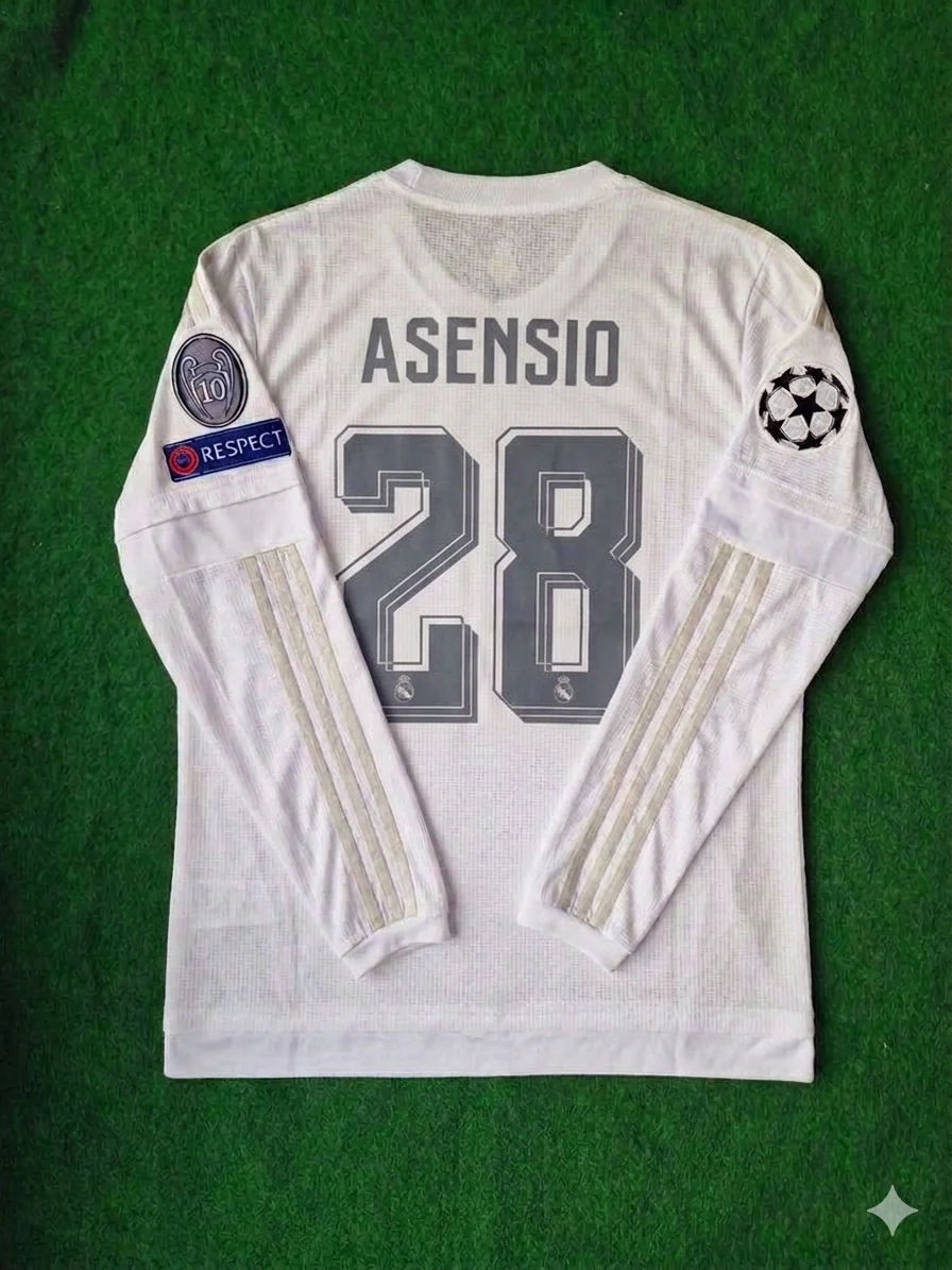 Marco Asensio 28- Real Madrid 2016 Champions League Final Long Sleeve Jersey Trikot Maillot Soccer Shirt