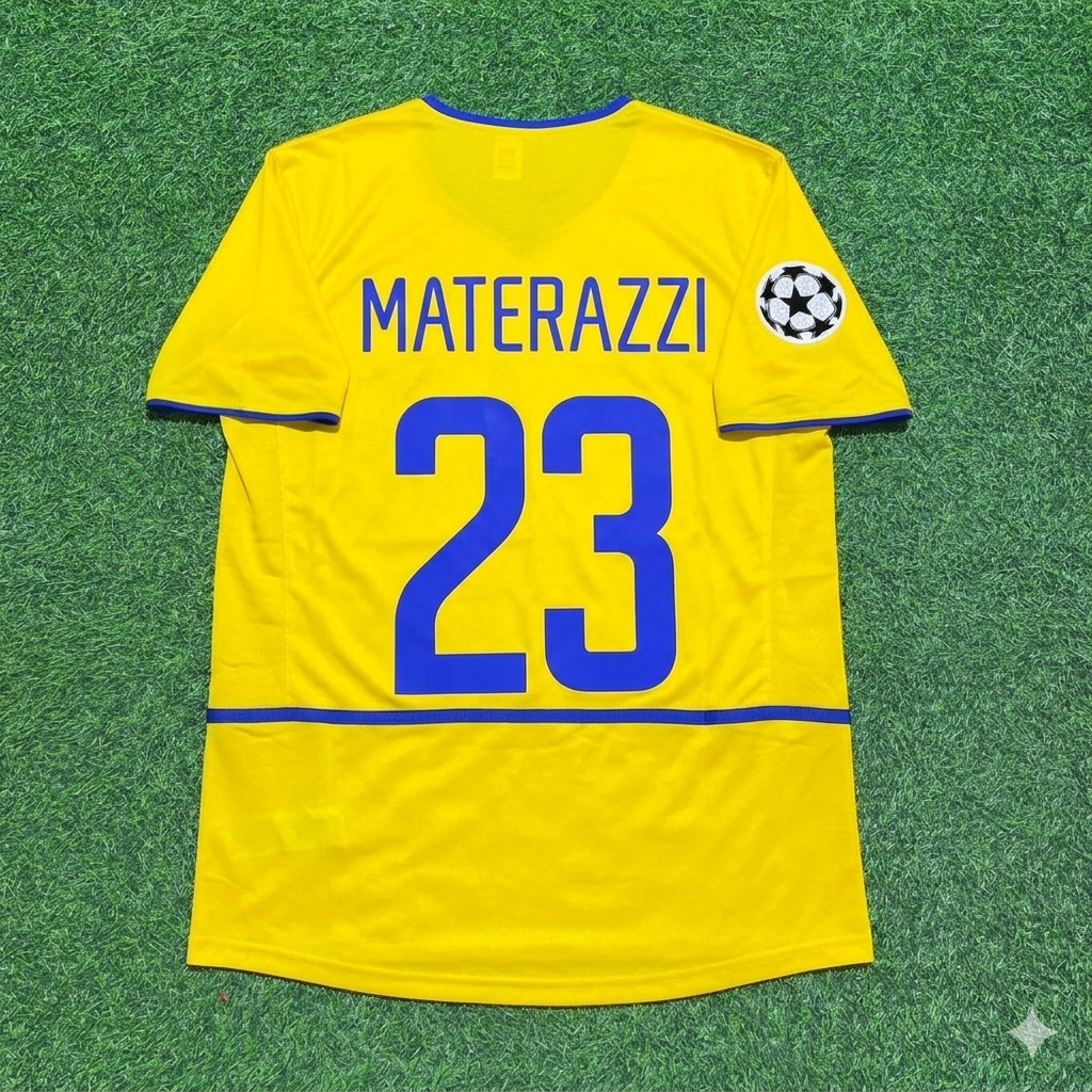 Marco Materazzi Inter Milan 2002-2003 Yellow Retro Football Jersey Kit