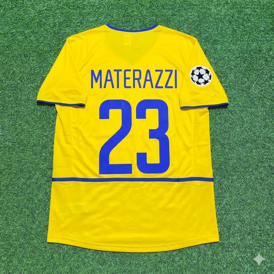 Marco Materazzi Inter Milan 2002-2003 Yellow Retro Football Jersey Kit