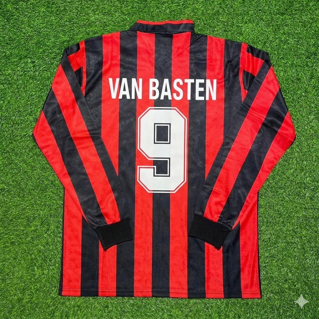 Marco van Basten #9 AC Milan 1989-1990 Retro Long Sleeve Football Jersey Kit