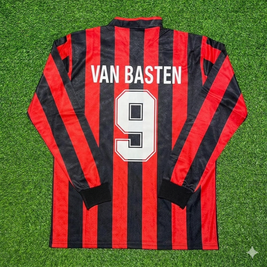 Marco van Basten #9 AC Milan 1989-1990 Retro Long Sleeve Football Jersey Kit