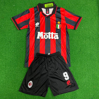 Marco van Basten Milan Retro Kids Football Jersey Kit