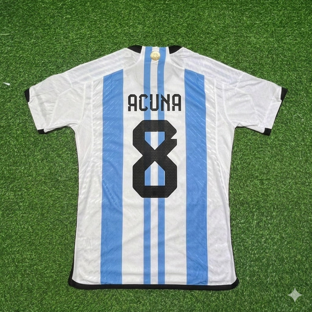 Argentina World Cup 2022 Marcos Acuña 8- Qatar Champion Home Football Jersey
