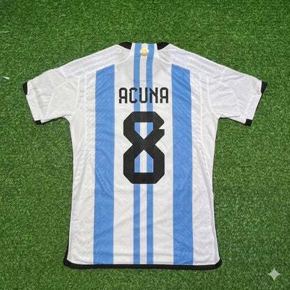 Argentina World Cup 2022 Marcos Acuña 8- Qatar Champion Home Football Jersey