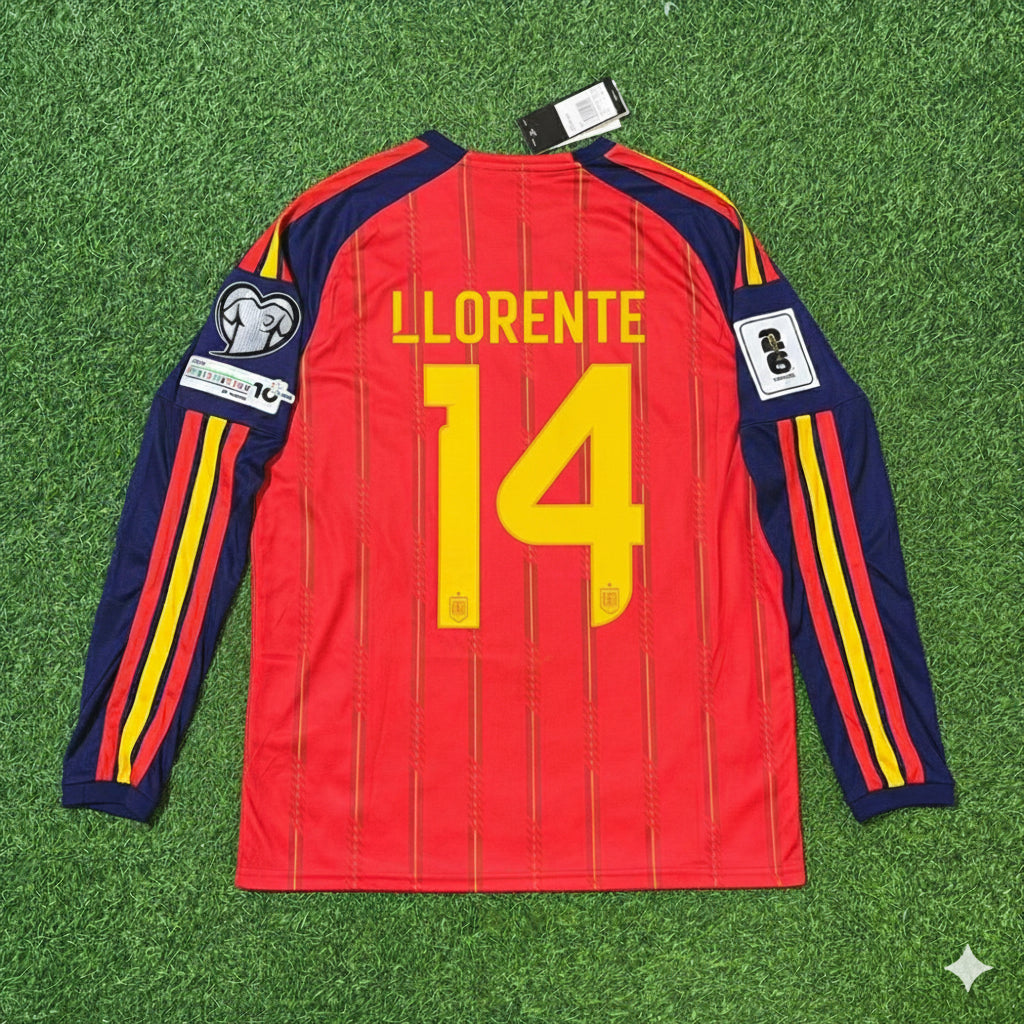 Spain 2026 Marcos Llorente Home Long Sleeve Soccer Kit Football Jersey