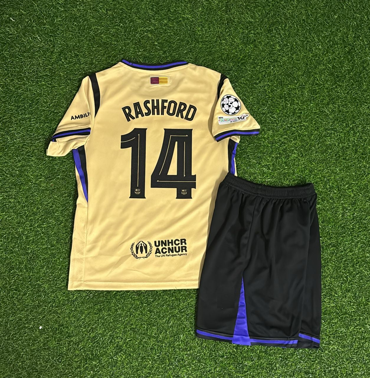 Marcus Rashford Barcelona Away 2026 Kids Football Jersey Kit