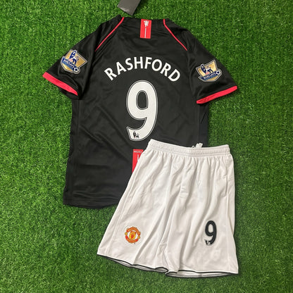 Marcus Rashford #9 Manchester United Black Kids Football Jersey Kit for Children