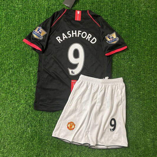 Marcus Rashford #9 Manchester United Black Kids Football Jersey Kit for Children