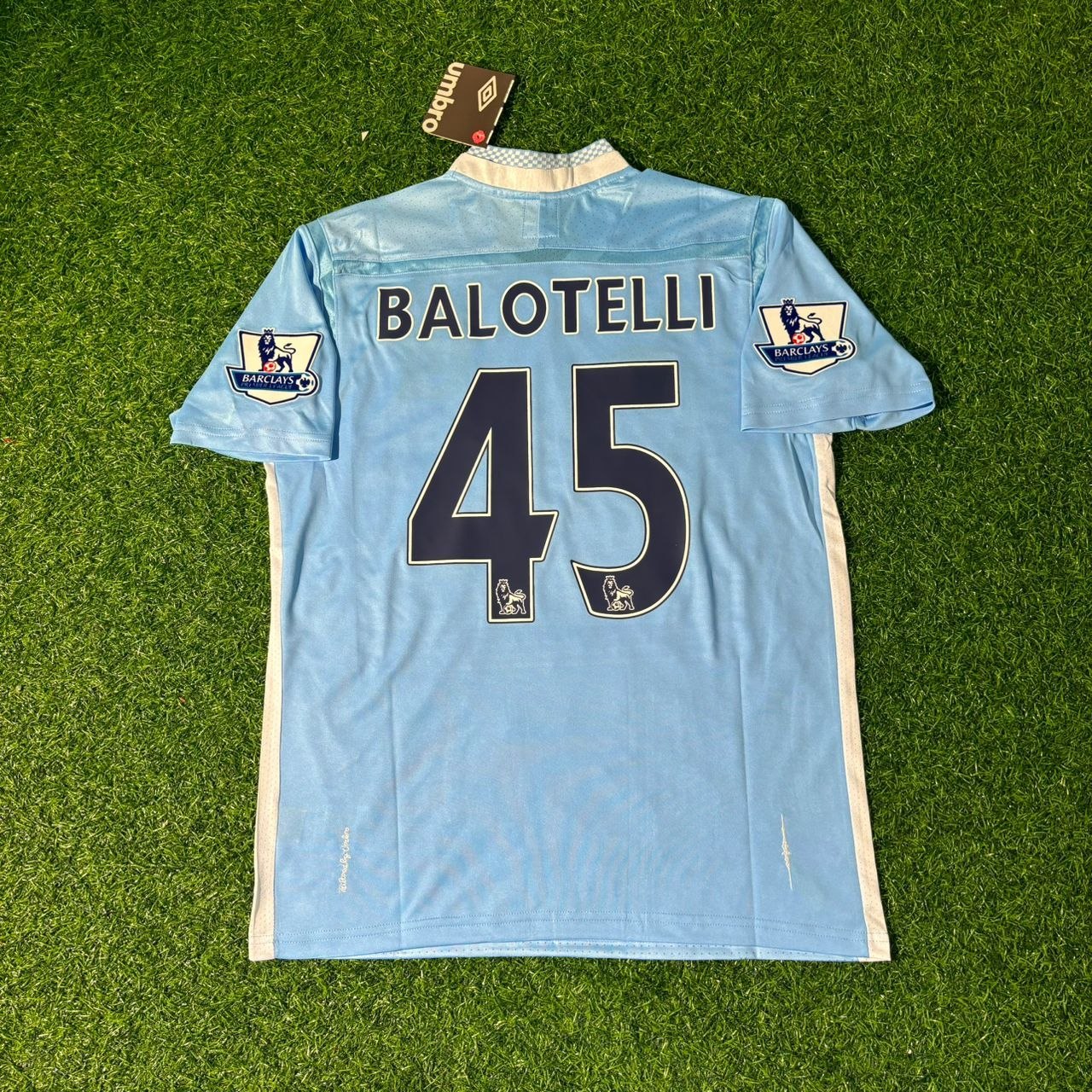Mario Balotelli 45 Manchester City 2011/12 Home Kit Blue Retro Football Jersey