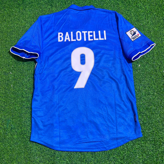 Mario Balotelli Italy Home Blue Retro Football Jersey Kit