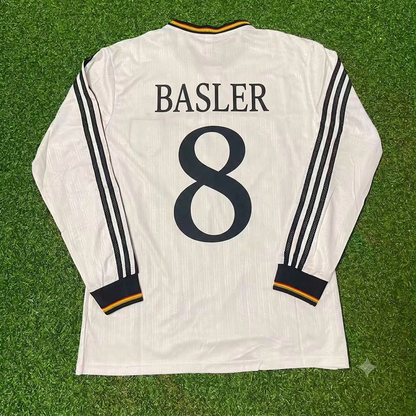 Germany EURO 1996 Mario Basler #8 Final Home Long Sleeve Retro Football Jersey Kit
