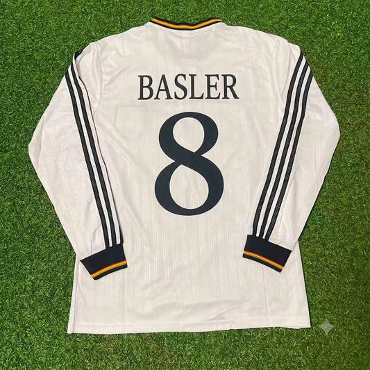 Germany EURO 1996 Mario Basler #8 Final Home Long Sleeve Retro Football Jersey Kit
