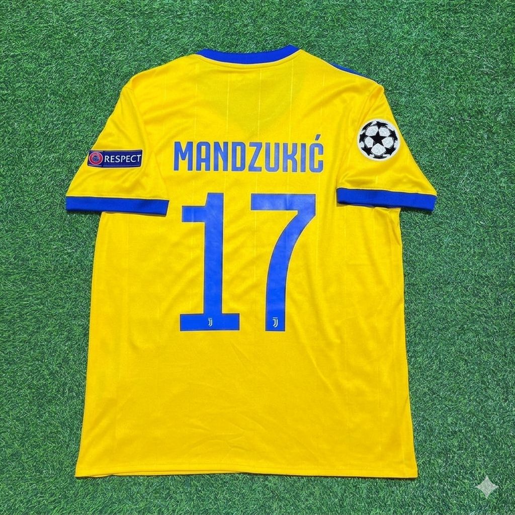 Mario Mandzukic Juventus 2017-2018 Yellow Retro Football Jersey Kit