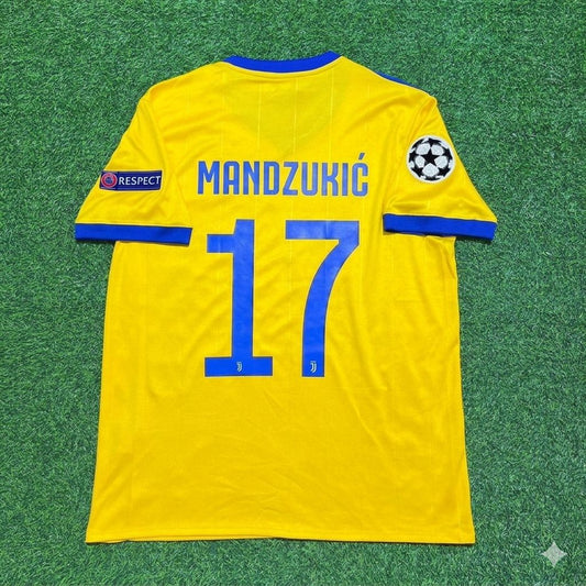 Mario Mandzukic Juventus 2017-2018 Yellow Retro Football Jersey Kit