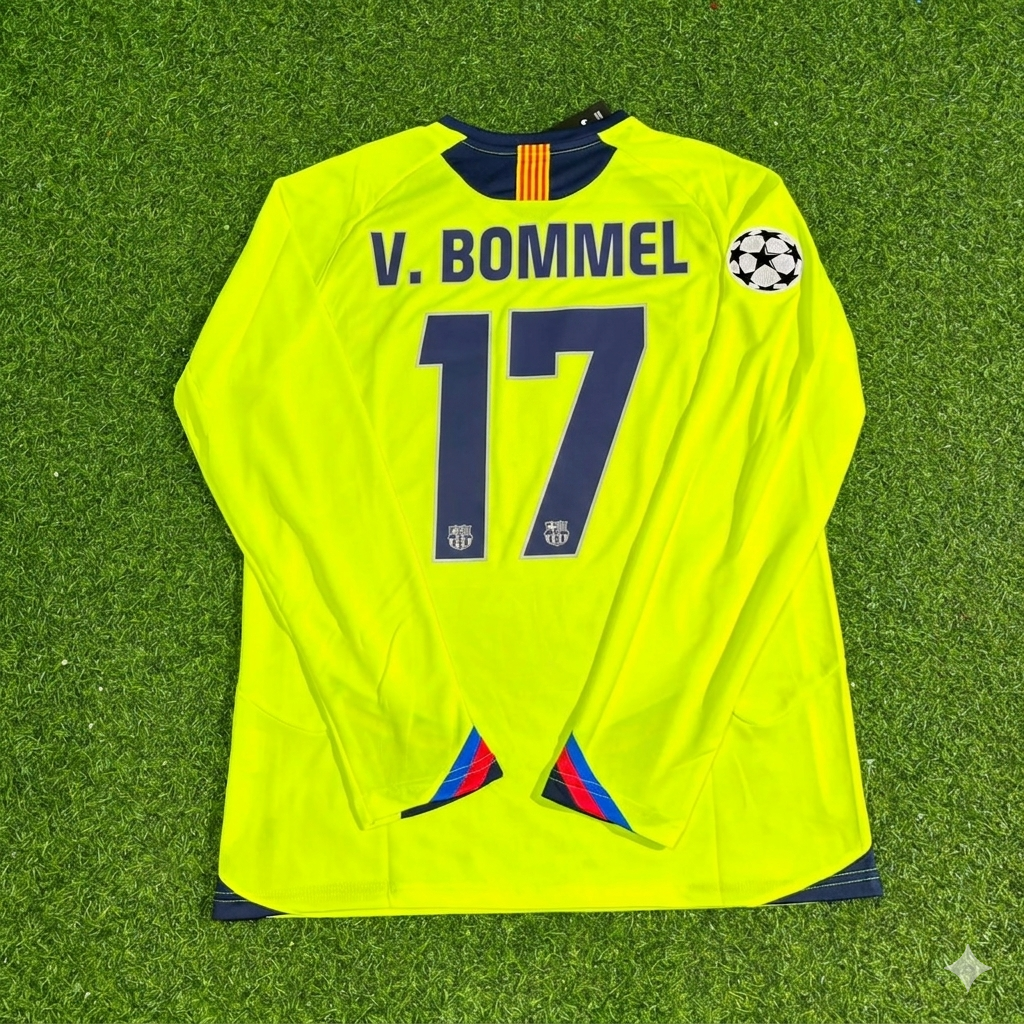 Mark van Bommel Barcelona 2005-2006 Yellow Green Retro Long Sleeve Football Jersey Kit