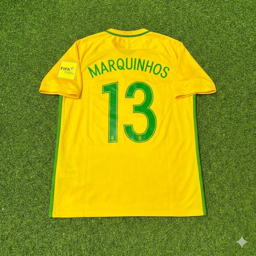 Brazil World Cup 2018 Marcos Aoás Corrêa #13 Home Football Jersey