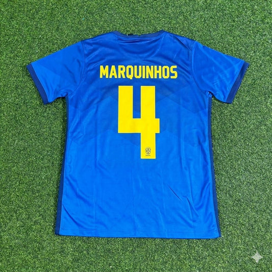 Marquinhos Brazil 2021 Copa America Blue Football Jersey Kit