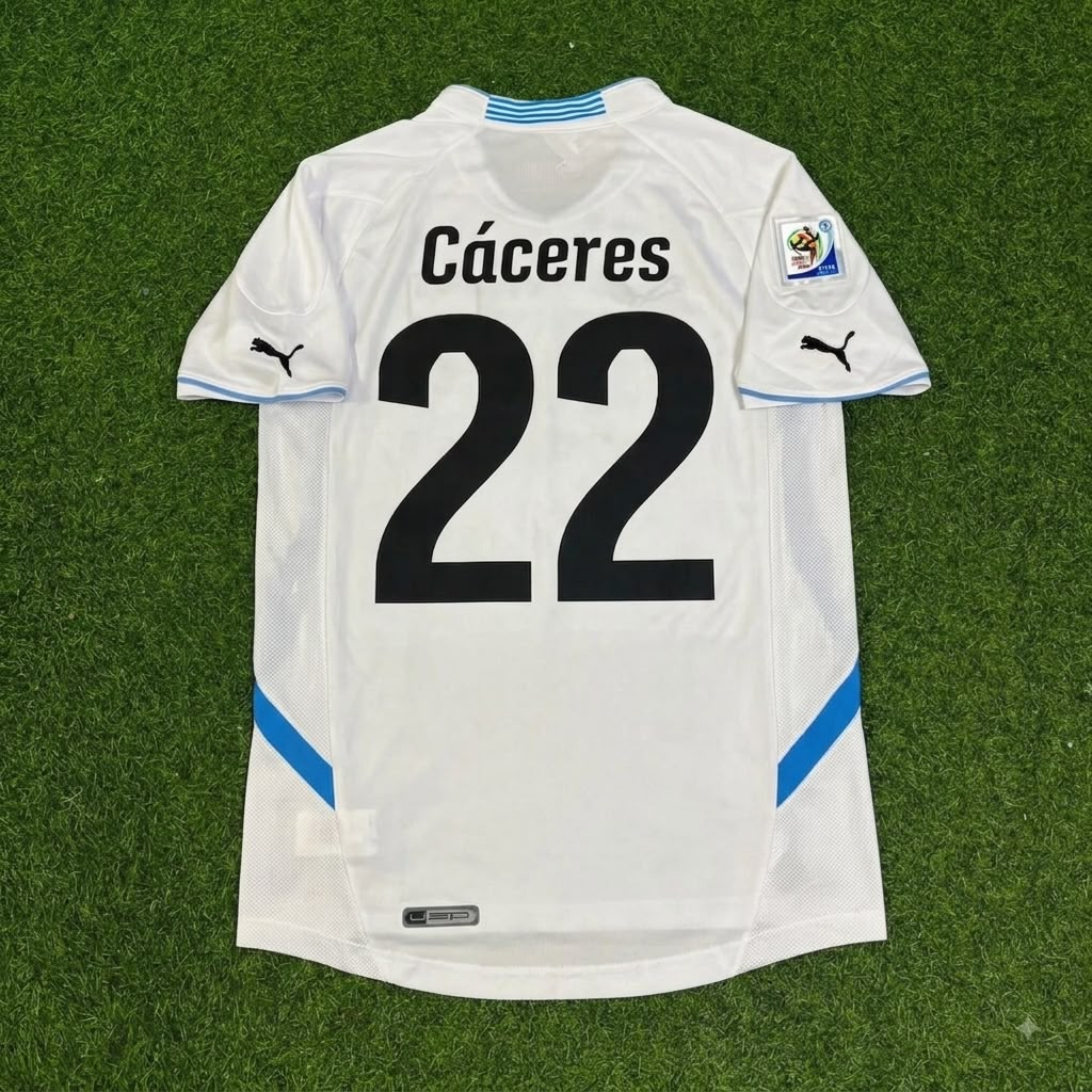 Martin Caceres Uruguay 2010 World Cup White Retro Football Jersey Paradise Edition