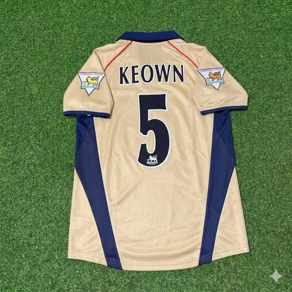 Martin Keown #5 Arsenal 2001-2002 Away Golden Retro Football Jersey