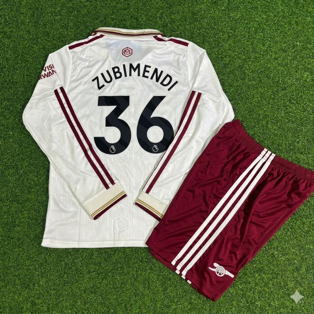 Martin Zubimendi #36 Arsenal Kids Long Sleeve 2026 Football Jersey Kit Soccer