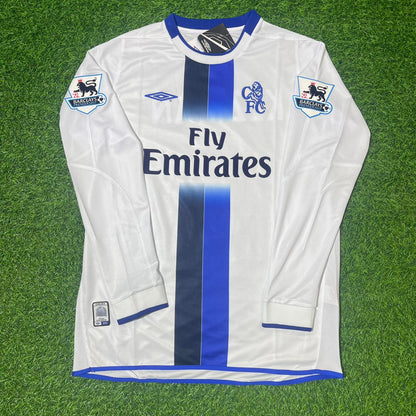 Mateja Kezman 9 Chelsea Away 2004 Retro White Long Sleeve Football Jersey Kit
