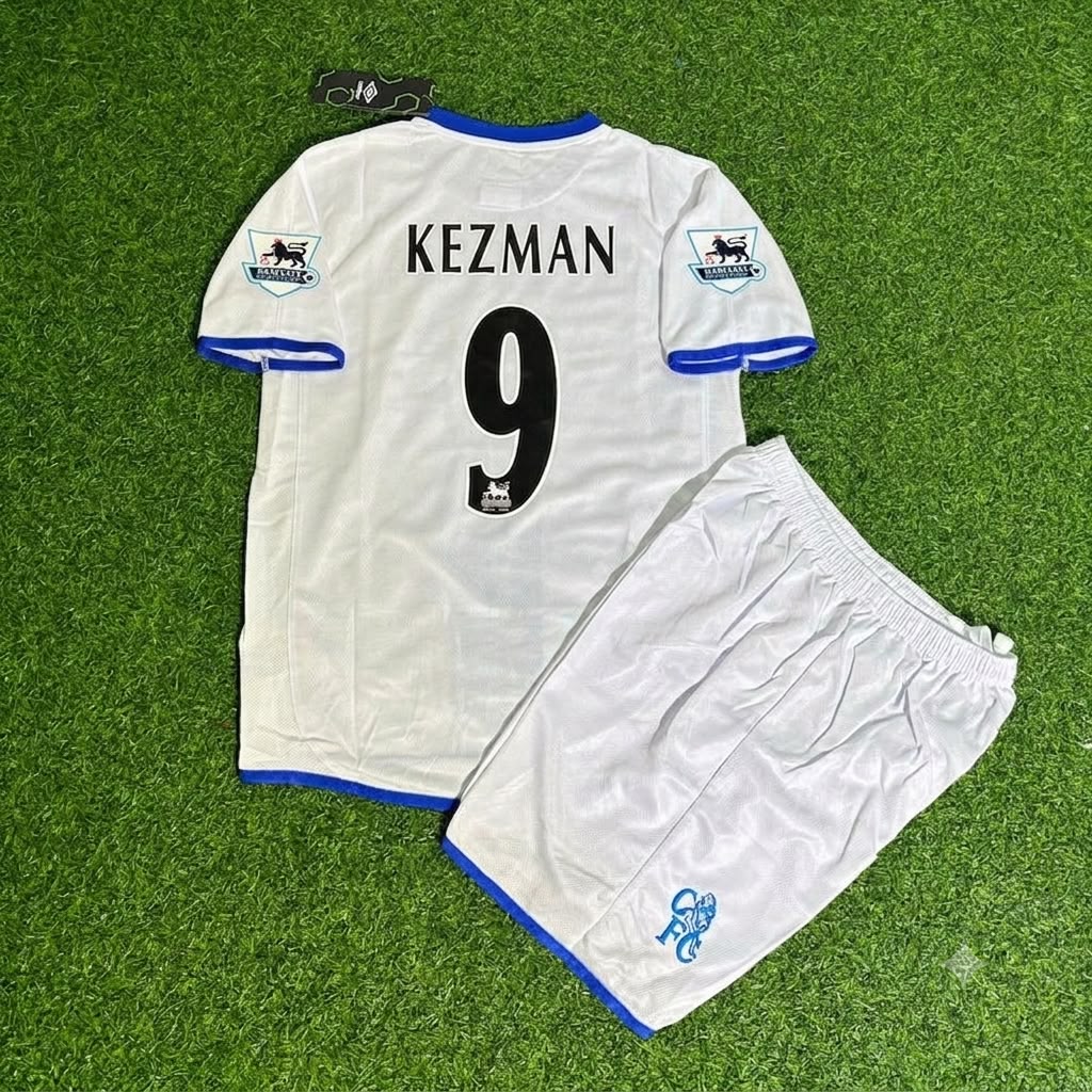 Mateja Kezman Chelsea Away 2004/05 Retro Kids White Football Jersey Kit