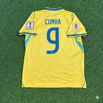 Matheus Cunha #9 Brazil 2026 World Cup Yellow Home Football Jersey