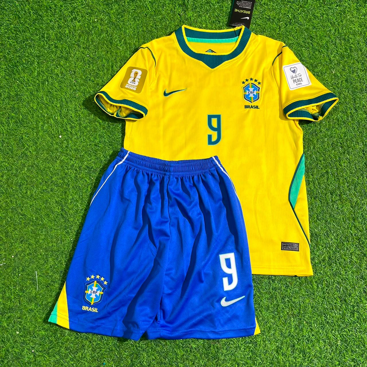 Matheus Cunha #9 Brazil 2026 World Cup Yellow Home Kids Football Jersey Paradise Edition