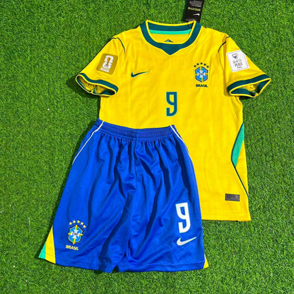 Matheus Cunha #9 Brazil 2026 World Cup Yellow Home Kids Football Jersey Paradise Edition