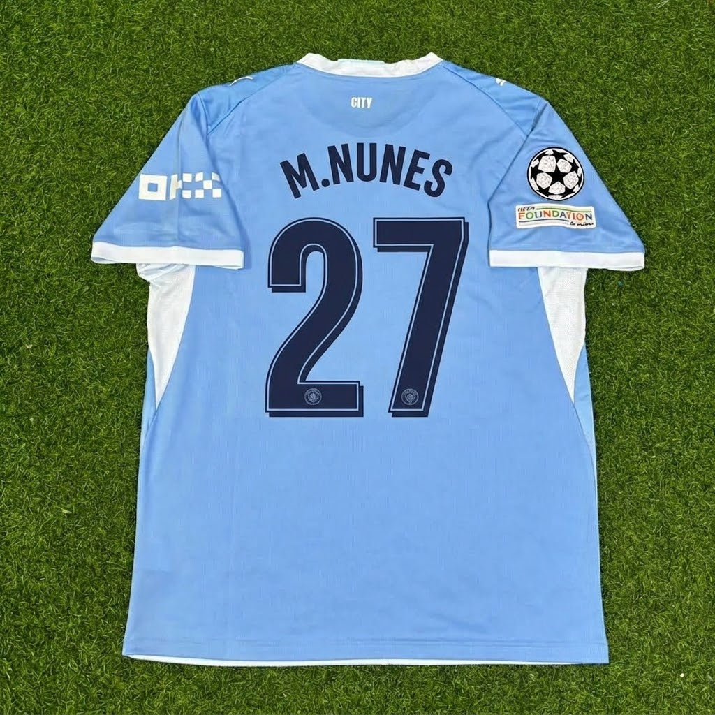Matheus Nunes #27 Manchester City 2026-27 Home Champions League Patch Football Jersey