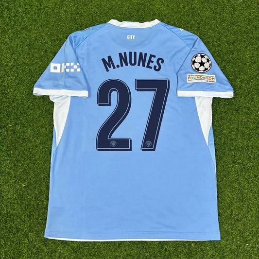 Matheus Nunes #27 Manchester City 2026-27 Home Champions League Patch Football Jersey