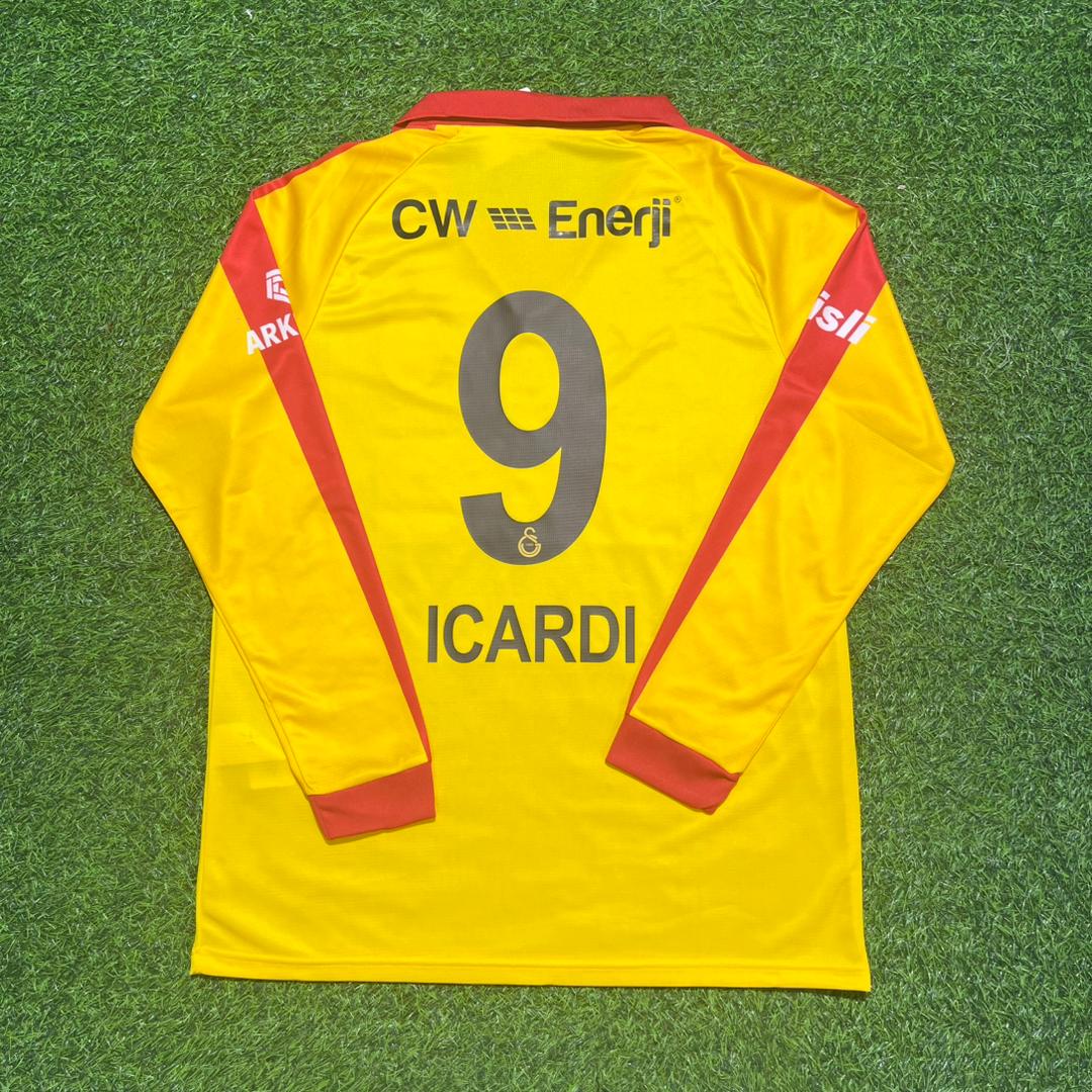 Mauro Icardi Galatasaray Vintage Yellow Long Sleeve Football Jersey Kit
