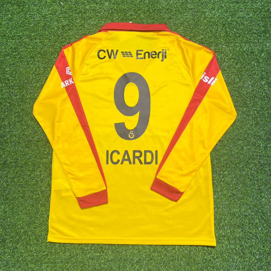 Mauro Icardi Galatasaray Vintage Yellow Long Sleeve Football Jersey Kit