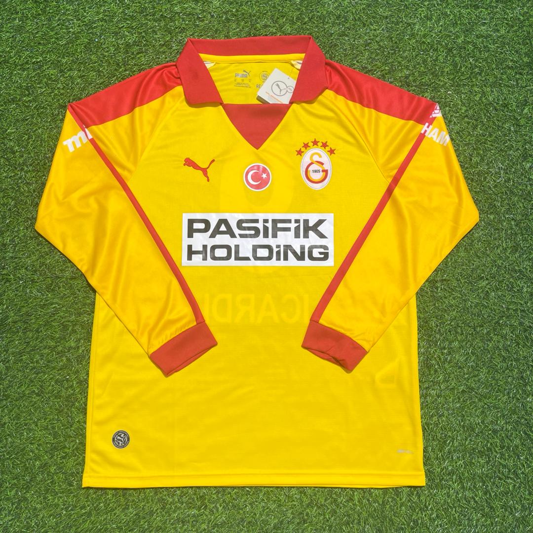 Mauro Icardi Galatasaray Vintage Yellow Long Sleeve Football Jersey Kit