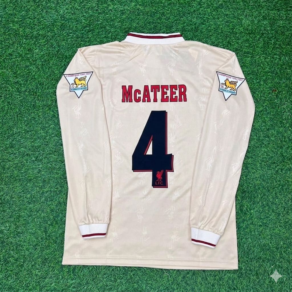 Jason McAteer Liverpool 1996 1997 Retro Away White Long Sleeve Football Jersey