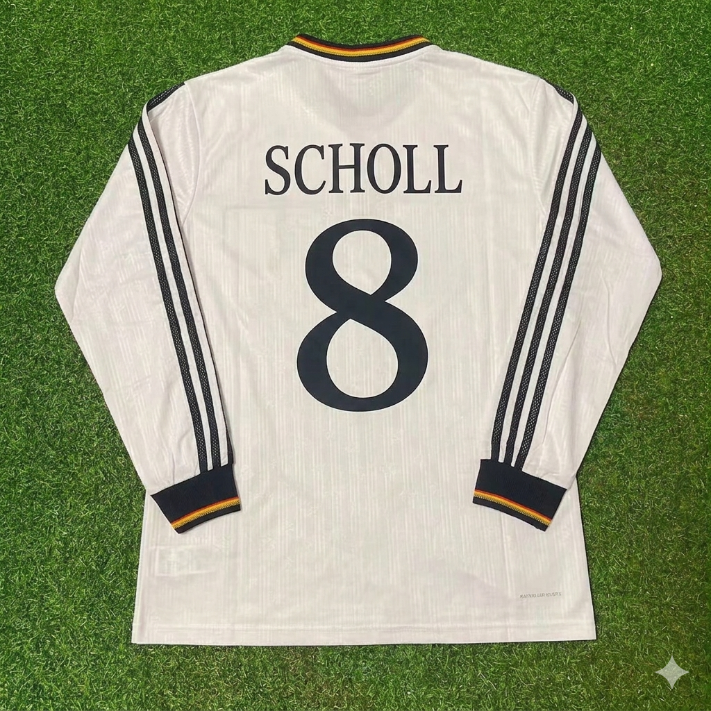 Germany EURO 1996 Mehmet Scholl #8 Final Home Long Sleeve Retro Football Jersey Kit