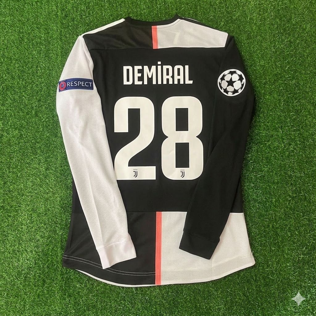 Merih Demiral 28- Juventus Long Sleeve 2019 2020 Retro White Black Football Jersey