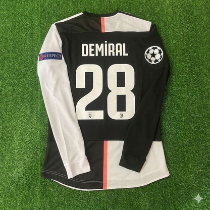 Merih Demiral 28- Juventus Long Sleeve 2019 2020 Retro White Black Football Jersey
