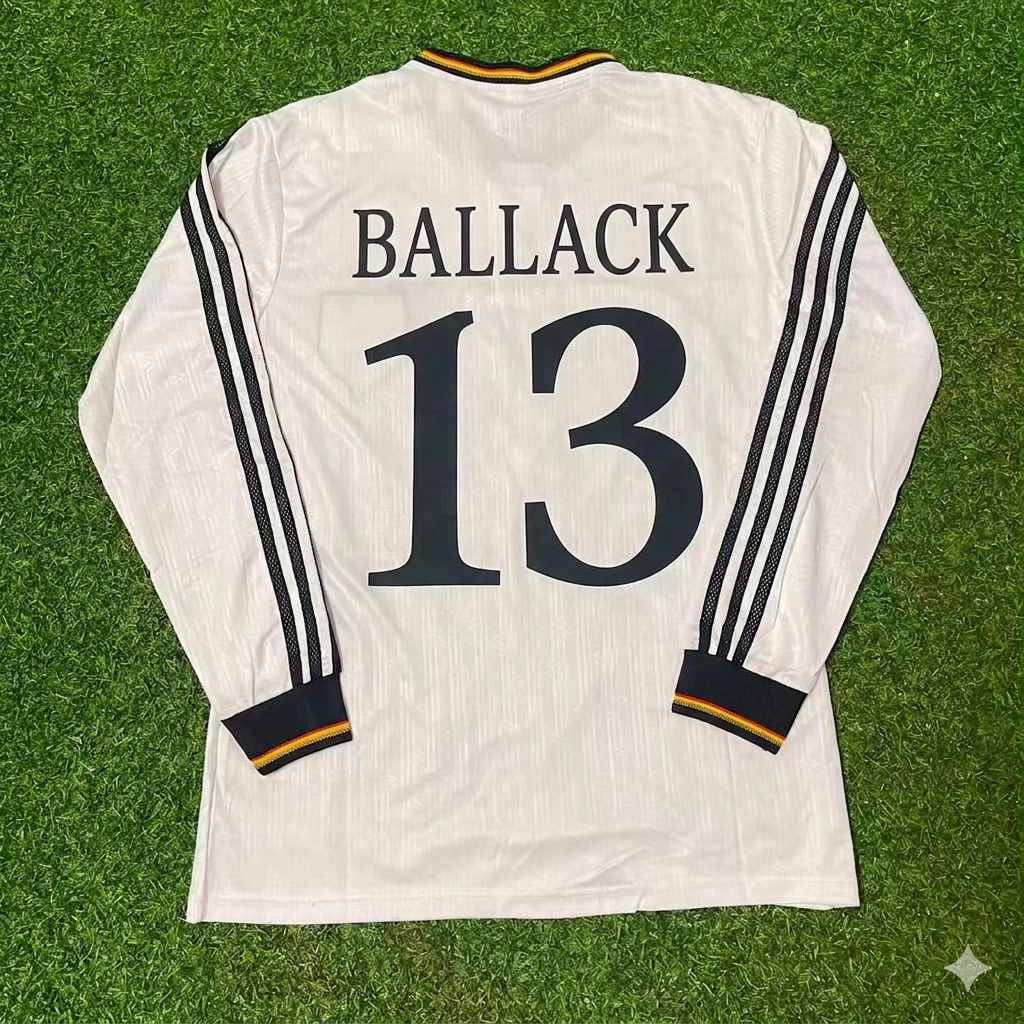 Germany EURO 1996 Michael Ballack #13 Final Home Long Sleeve Retro Football Jersey Kit