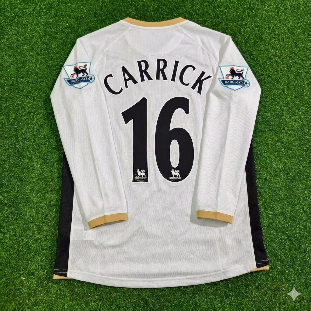 Michael Carrick #16 Manchester United 2006-2007 White Retro Long Sleeve Football Jersey Kit