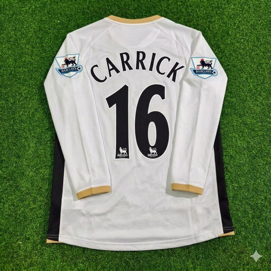 Michael Carrick #16 Manchester United 2006-2007 White Retro Long Sleeve Football Jersey Kit