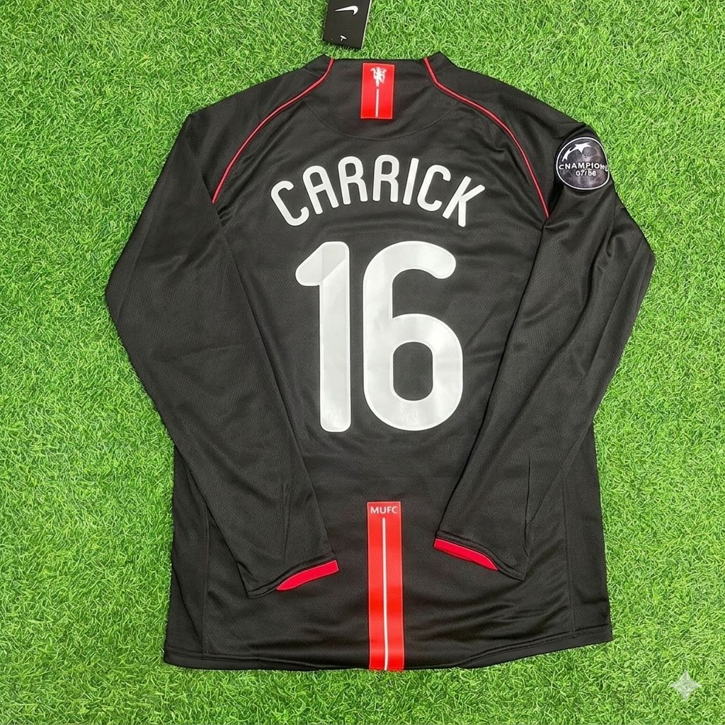 Michael Carrick Manchester United 2007/2008 Champions League Patch Black Retro Football Jersey Collection