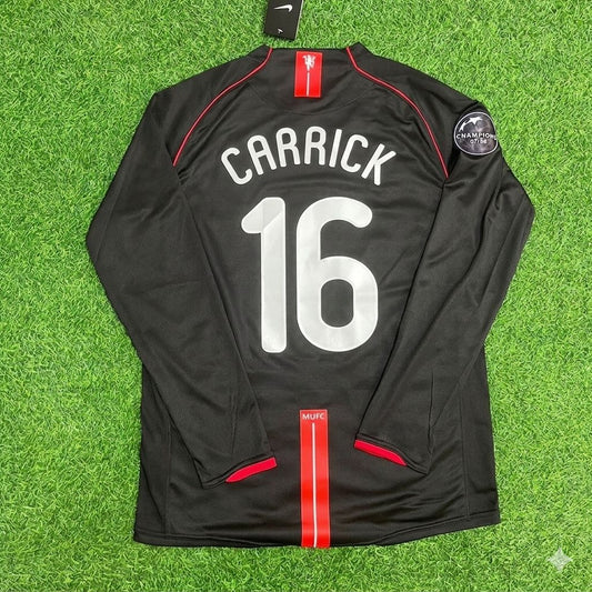 Michael Carrick Manchester United 2007/2008 Champions League Patch Black Retro Football Jersey Collection